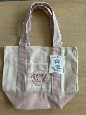 NWT Trader Joe’s Pink Striped Mini Canvas Tote Bag
